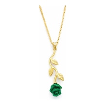 Çekirdekjewelry 925 Ayar Gümüş Rose Kaplama Yeşil Gül Detaylı Kadın Kolye Sarı