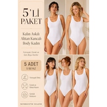Loule Kadın 5'li %95 Pamuklu Geniş Askılı Alttan Kancalı Body Beyaz