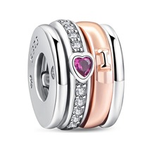 Fubena Gümüş Rose Taşlı Kalp Klips