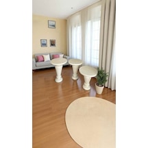 Dekoratif Ahşap Mantar Yan Sehpa Takımı 3 Lü Krem Renk Set