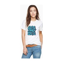 Graffiti Letter Tag Baskılı Beyaz Kadın Tshirt