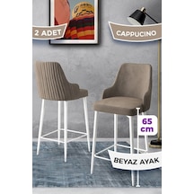 Canisa Tera Serisi 2 Cappucino Sandalye 65 Cm Ada Mutfak Bar Sandalyesi Babyface Kumaş Beyaz Metal Ayaklı Sandalyeler Cappucino Ayaklar Beyaz