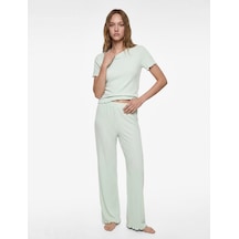 Koton Kaşkorse Modal Kumaş Normal Bel Düz Bol Paça Pijama Altı Yeşil 6slk40031mk