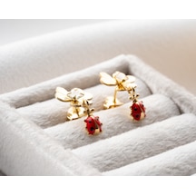 925 Ayar Uğur Böcekli Yonca Küpe.rose.gold.rodaj Gümüş