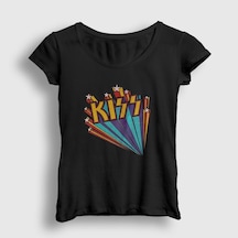 Presmono Kadın Retro Kiss T-shirt Siyah