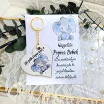 Ahşap Kalp Anahtarlık Uv Baskılı Kart Üzeri Fil Baskılı 20 Adet