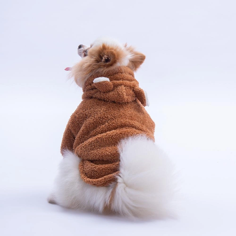 Kahverengi Lucca Teddy Hoodie Ayı Kulaklı Peluş Köpek Kıyafeti Kedi Kıyafeti Köpek Sweati