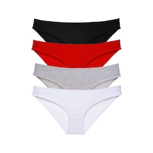 4 Adet Set Likralı Kadın Slip Külot Siyah Kırmızı Gri Beyaz