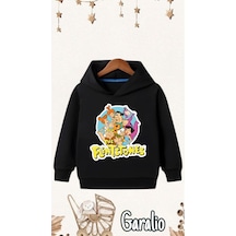 Startmore Taş Devri Baskılı Kapüşonlu Çocuk Sweatshirt Siyah