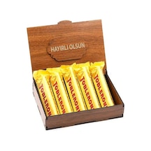 Sevdiklerinize Özel Ahşap Hediye Kutusunda 5 Adet Toblerone Hayırlı Olsun Yazılı