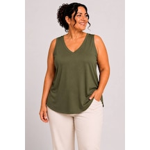 Paw Garage Kadın Büyük Beden Günlük Bluz - Ön Arka V Yaka Biyeli Atlet 2xl Sıyah 2xl Sıyah Pwgglm51518