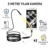 Yılan Kamera 5 Metre - Led Işıklı - Ip67 Su Geçirmez - 3 Farklı Başlıklı