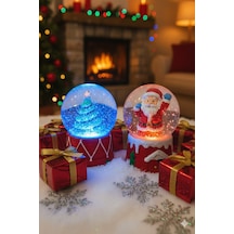 Yılbaşı Çam Ağacı & Noel Baba Kar Küresi 2 Li Set Led Işıklı 6,5 Cm Yeni Yılın En Güzel Hediyesi Çok Renkli