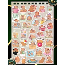 Capybara Sticker Seti 35 Li A5 2 Sayfa Suya Dayanıklı Laptop Telefon Etiket