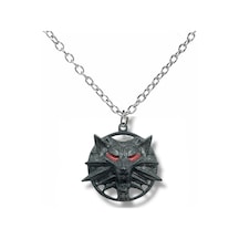 Siyah The Witcher Kurt Kafası Kolye Unisex 60 Cm Zincirli Gotik Ve Fantastik Tasarım Çok renkli