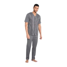 Kly Jakarlı Kısa Kol Önden Düğmeli Gömlek Erkek Pijama Takım 001