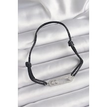 Siyah Renk İpli Asansör Zirkon Taşlı Gümüş Messika Model Kadın Bileklik Çok Renkli