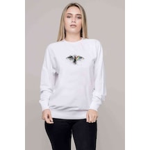Pınk Floyd Prısm Logo Bırd Spray Baskılı Beyaz Kadın Sweatshirt