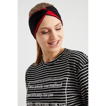 Butik Tasarım Kadın Bandana Saç Bandı, Ekstra Yumuşak, Esnek, Doğal, Pamuklu Penye - Tek Ebat / Siyah Kırmızı Siyah Kırmızı