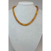 Kehribar Kolye 8mm (23475) (Klipsli) Siyah - Beyaz