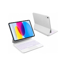 Apple iPad Uyumlu  11 A16 11.nesil/10.nesil 2022/2025 İçin Uyumlu X8 Magic Touchpad Işıklı Türkçe Q Klavyeli Kılıf A3355 A3354 Beyaz