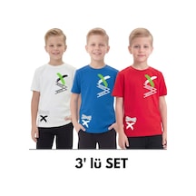 Panios Kids 3'lü White Yazı Baskılı Yuvarlak Yaka Kısa Kollu Erkek Çocuk Yazlık Tişört Beyaz - Kırmızı