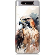 Samsung Galaxy A80 Uyumlu Siyah Beyaz Asil Kartal Desenli Silikon Kılıf