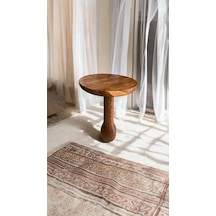 Doğal Masif Ahşap Mantar Sehpa Açık Ceviz Renk Tekli Yan Sehpa - Wooden Mushroom Coffee Table Açık Ceviz