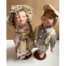 Kumaş Kıyafetli 2' Li Set Porselen Bebek 30 Cm Özel Kadın Ve Erkek Set