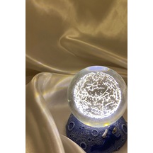 3d Led Işık Cam Küre Beyaz Mavi Polyester Altlı Yeni Dünya
