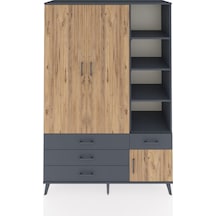 Hyperion Dolap 5 Raflı 4 Çekmeceli Tek Askılı 132x44x195 Antrasit-çam/antrasit Atlas Çam/antrasıt