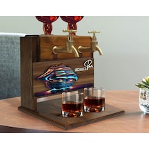 Bk Gift Kişiye Özel Kabartma Manzara Tasarımlı İsimli Çift Musluklu Doğal Ahşap İçki Standı-38, İçki Standı, Doğum Günü Hediyesi, Ev Hediyesi Bitmeyen