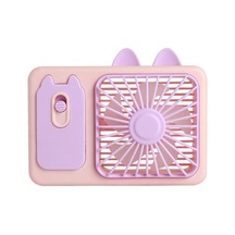 Sevimli Karikatür Yavru Kedi Kamera El Büyük Rüzgar Şarj Edilebilir Fan Standı Masaüstü Fanı Mor