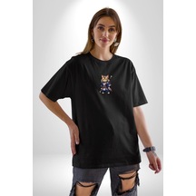 Japon Samuray Kılınç Siyah Oversize Unisex Ön Orta Minimal Baskılı Tişört Siyah