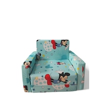 Katlanır Yer Yatağı - Çocuk Koltuğu - Bebek Yatağı 0-5 Yaş Turkuaz Fare Figürlü