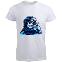 Astronot Maymun Baskılı Erkek Tişört