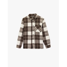 Koton Regular Fit Cepli Klasik Yaka Uzun Kollu Oduncu Gömleği Ekru Ekose 6wam60231hw Ekru