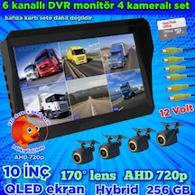 4 Adet 4x3 Cm. 170 Derece Balık Gözü Lens Ahd 720p Kamera Qled Ekran 10'' Dvr 12 V 256 Gb