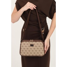 Silver Polo Sp899 Kadın Çapraz Çanta Monogram Koyubej-kahve