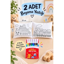 2 Adet Boyama Yastığı + 6 Renk Yıkanabilir Keçeli Kalem Çocuk Aktivite Seti Anaokulu Kreş Etkinliği