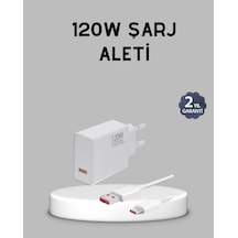 120w Süper Hızlı Şarj Adaptörü Type-c Kablo Dahil, Yüksek Voltaj Korumalı Beyaz