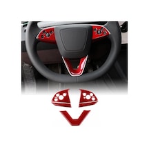 Honeybeeshop Çene Kayışlı Direksiyon Düğmesi Kırmızı Gerçek Karbon Fiber Tesla Model 3 Highland 2024 Ve Up Model Y Juniper 2025 Up İçin Sol Sağ Sürüş Uygun İç Mekan Yükseltme Kolay Kurulum Kırmızı