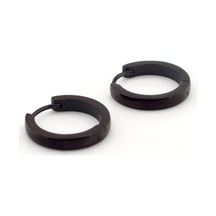 Eğimli 18 MM Büyük Boy Siyah Halka Çelik Erkek Küpe E665 Çelik