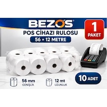 Bezos Termal Pos Cihazı Rulosu 56 Mm X 12 M - 10 Adet 1 Paket Yazar Kasa Slip Rulosu Nhr