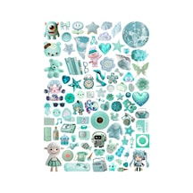 92 Adet Downtown Grunge Turkuaz Temalı Planlayıcı Sticker Seti - Etiket Seti Scrapbook Bullet Journal