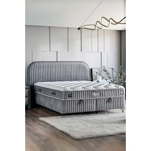 Line Visco Lüks Yatak Baza Ve Başlık Seti 200x200 Cm Çift Kişilik Yatak Baza Başlık Takımı Koyu Gri