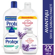Hacı Şakir Lavanta Sıvı Sabun 1500 ML + 300 ML + Protex Ultra Koruma Sıvı Sabun 1500 ML + 300 ML