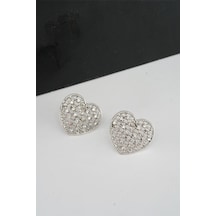 Byzeynaaksesuar Kadın Kalp Figürlü 2.5 CM Zirkon Taşlı Küpe Çok Renkli