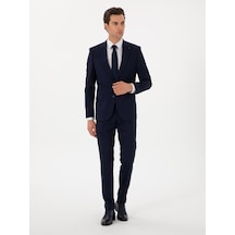 Cacharel Koyu Lacivert Slim Fit Çizgili Kırlangıç Yaka Yün Takım Elbise Cacharel Koyu Lacivert Slim Fit Çizgili Kırlangıç Yaka Yün Takım Elbise