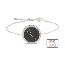 Kuyumcudukkanı Zirkontaşlı"boğa Burcu"bileklik-50283-taurus-blk Siyah - Beyaz